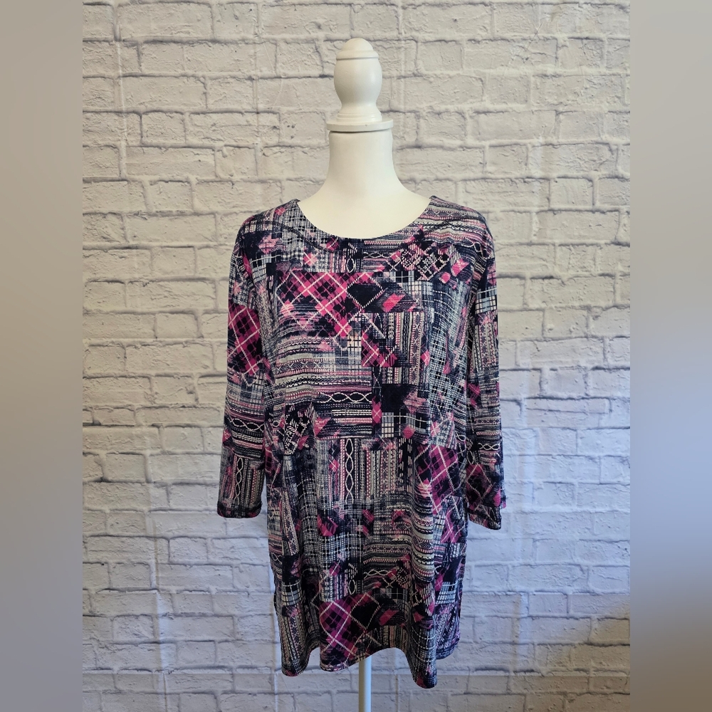 N Touch  Pink and Blue Geometric Long Sleeve Top